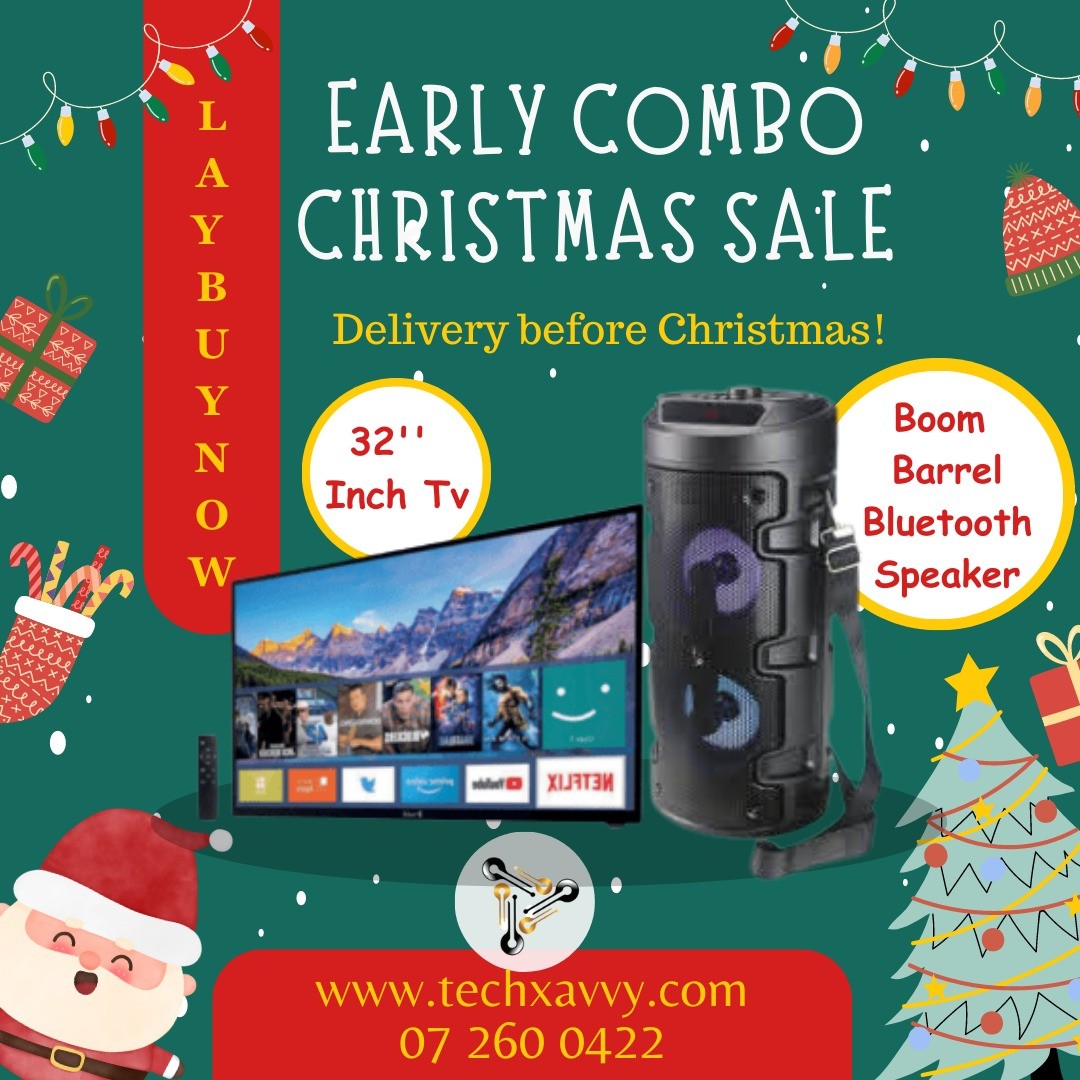 TechX 32″TV & Boom Barrel Bluetooth Speaker